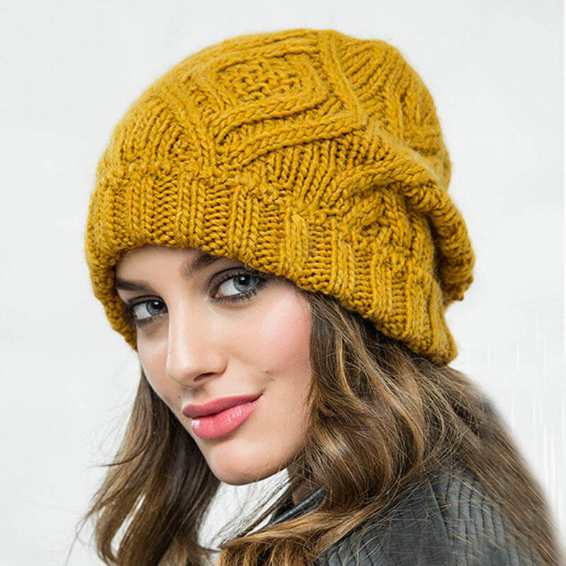 

Winter Warm Rhombus Twist Soft Knitted Beanie Hat, Black, 488579