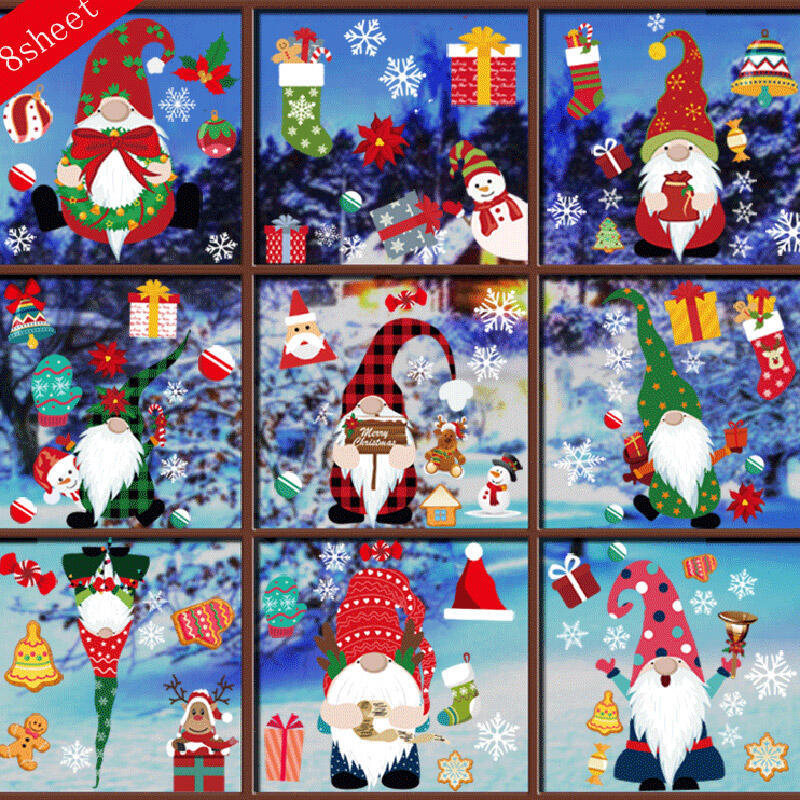 

8Pcs Christmas Gnome Snowflake Window Cling Sticker, Multicolor, 488603