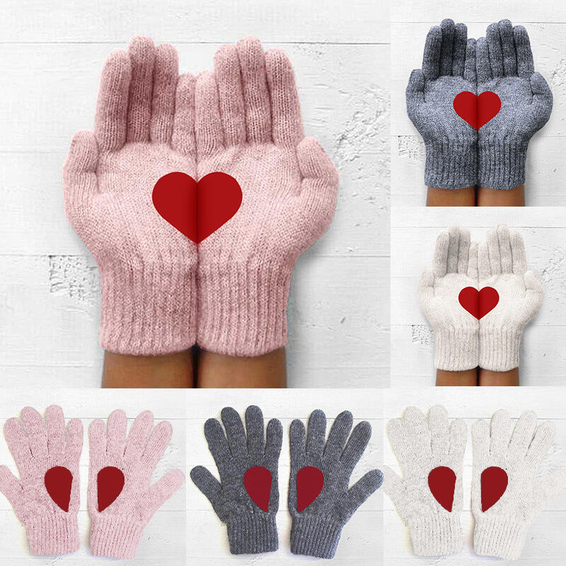 

Winter Outdoor Thick Warm Heart Knitted Gloves, White, 488491