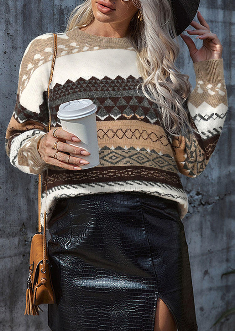 

Geometric Long Sleeve Pullover Knitted Sweater, Multicolor, 488492