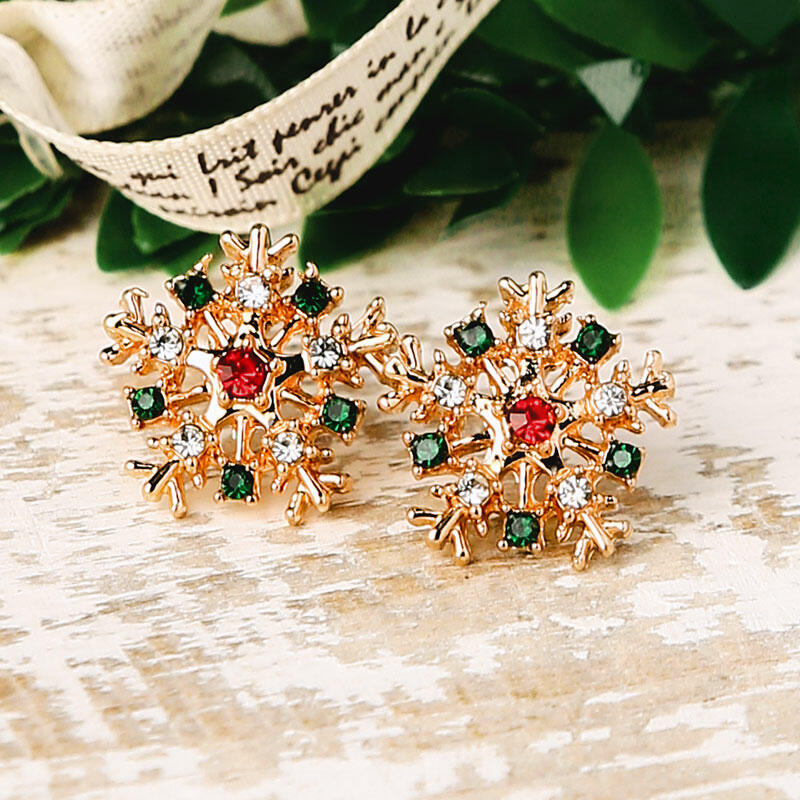 

Christmas Snowflake Rhinestone Stud Earrings - Gold, 488495