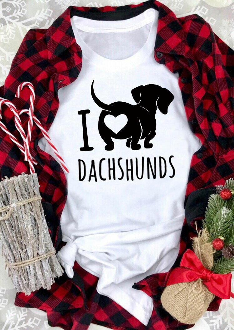 

I Love Dachshunds Heart O-Neck T-Shirt Tee - White, 488564