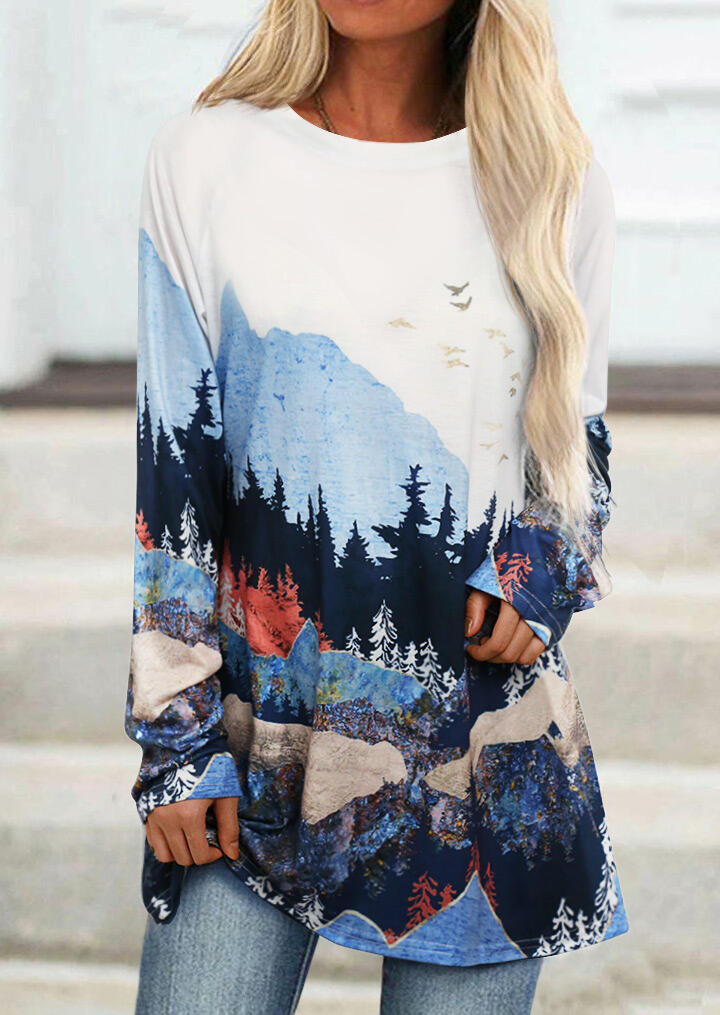 

Mountain Treetop Painting Raglan Sleeve Blouse, Multicolor, 488608
