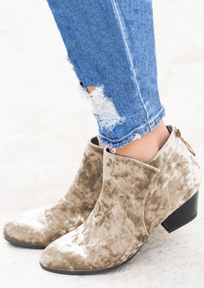 

Winter Zipper Low Heeled Ankle Boots - Light Khaki, 488681