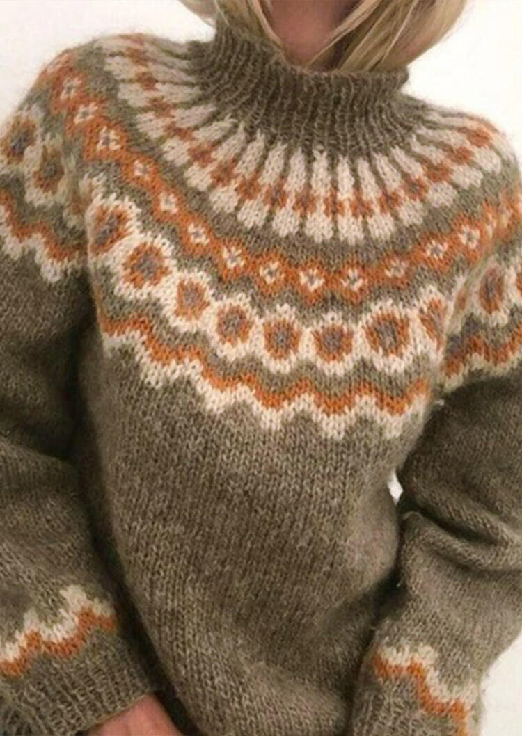 

Geometric Turtleneck Long Sleeve Sweaters - Khaki, 488707