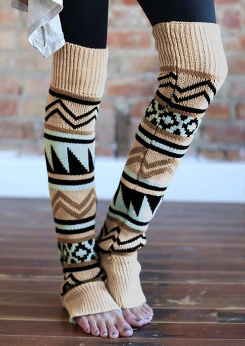 

Winter Geometric Thigh-High Leg Warmers Socks, Coffee, 488708
