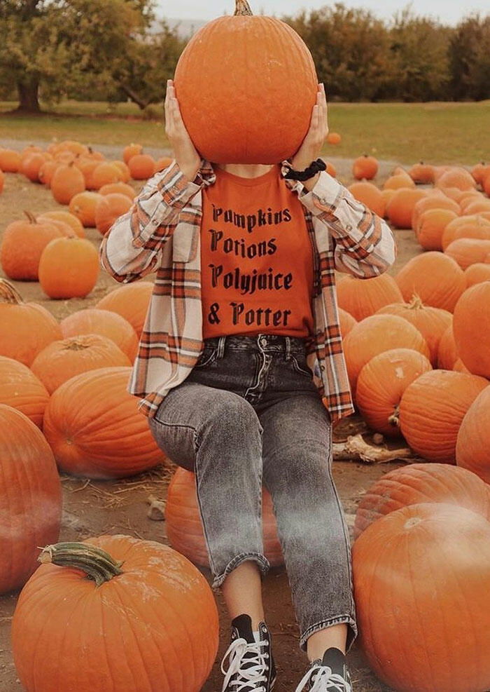 

Pumpkins Letter O-Neck T-Shirt Tee - Orange, 483471