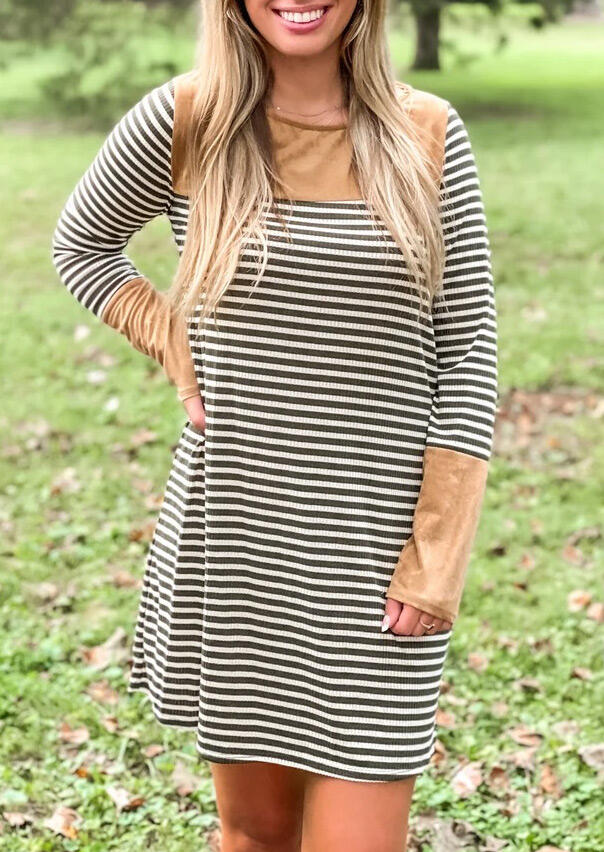 

Striped Splicing Long Sleeve Mini Dress, Stripe, 486874