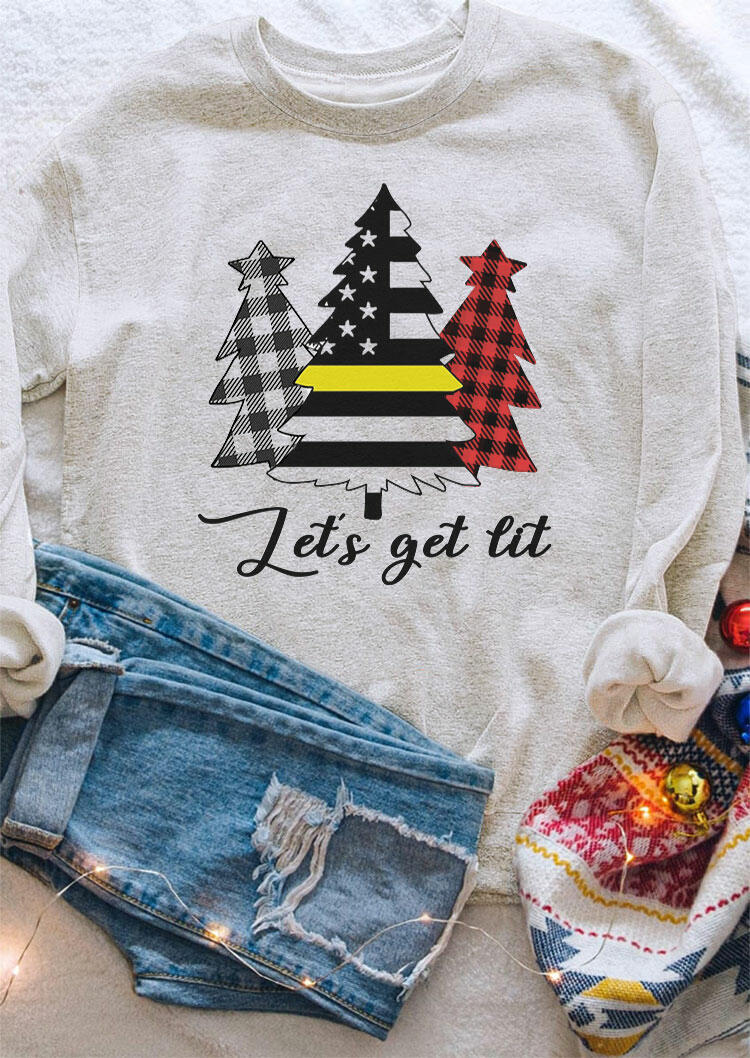 

American Flag Plaid Tree Let' Get Lit Sweatshirt - Light Grey, 488454
