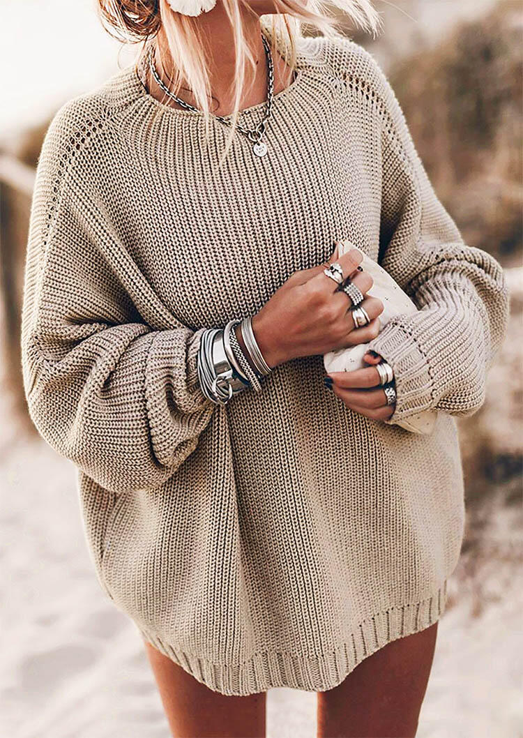 

Knitted Drop Shoulder Loose Pullover Sweater - Khaki, 488728