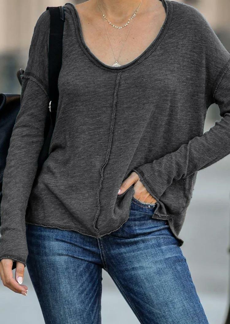 

O-Neck Drop Shoulder Loose Blouse - Gray, 488746