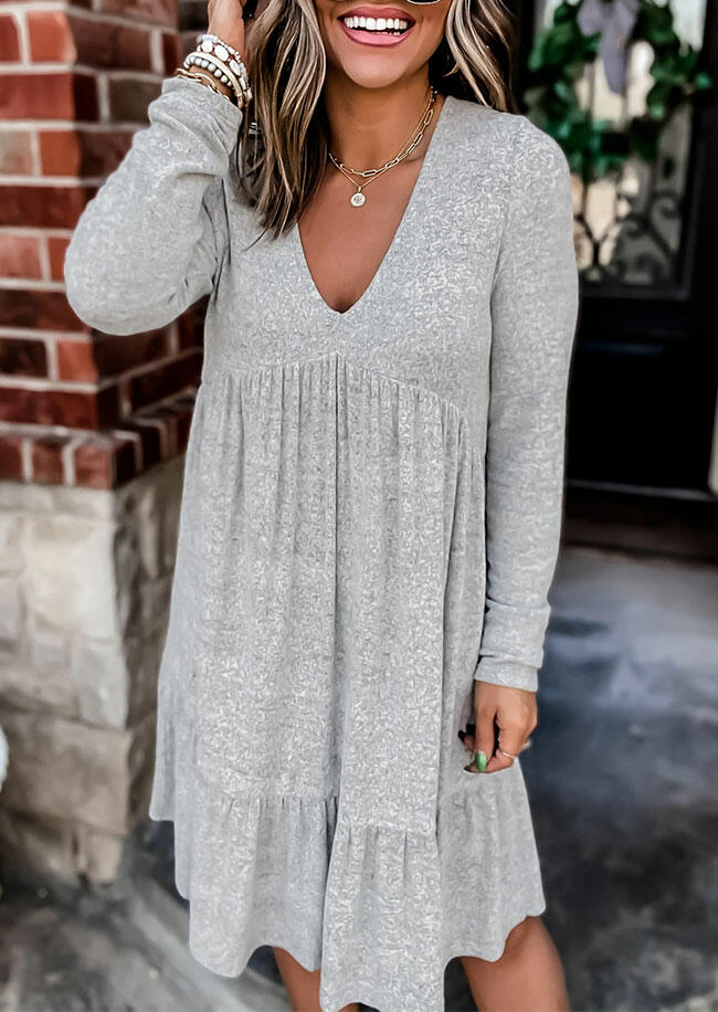 

Open Back Ruffled Tie V-Neck Mini Dress - Light Grey, 488069
