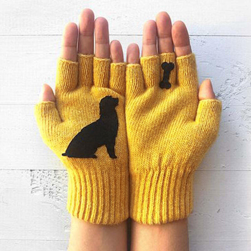 

Cute Puppy Dog Bone Outdoor Winter Warm Knitted Gloves, Orange;yellow, 488482