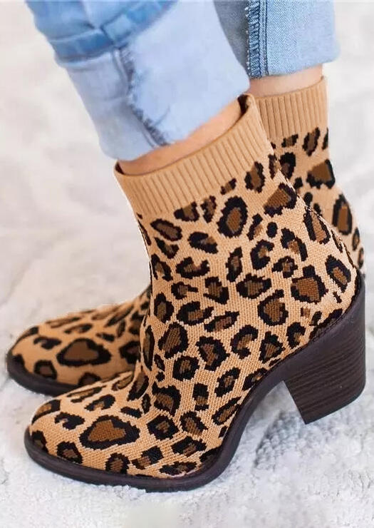 

Leopard Winter Fly-Woven Fabric Boots, 488818