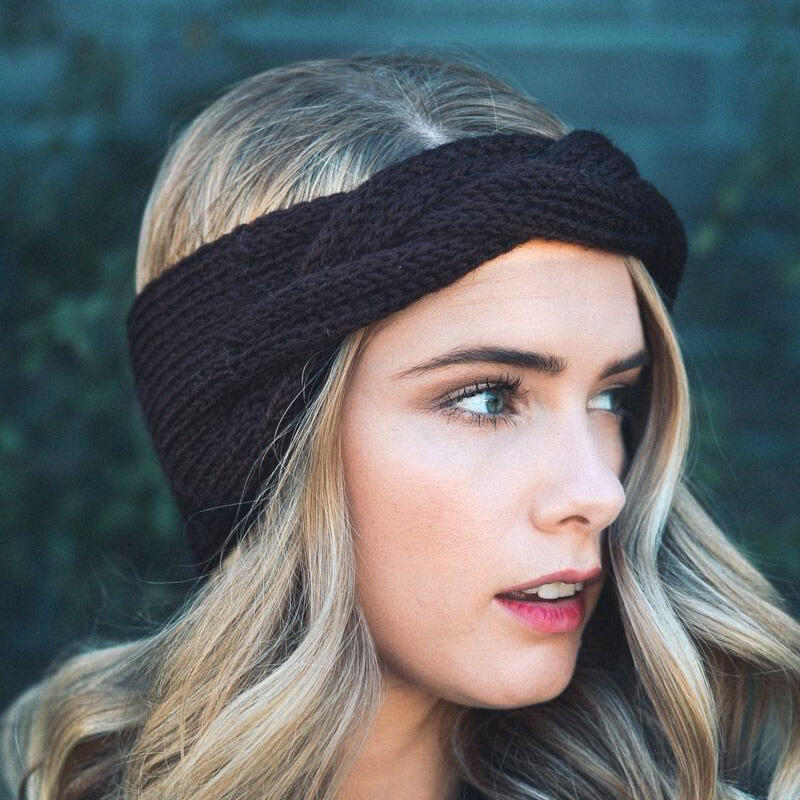 

Crochet Knitted Twist Casual Headband, Black, 488825