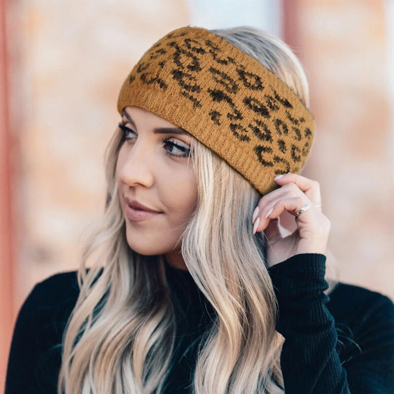 

Leopard Plush Knitted Casual Wide Headband, Gray, 488826