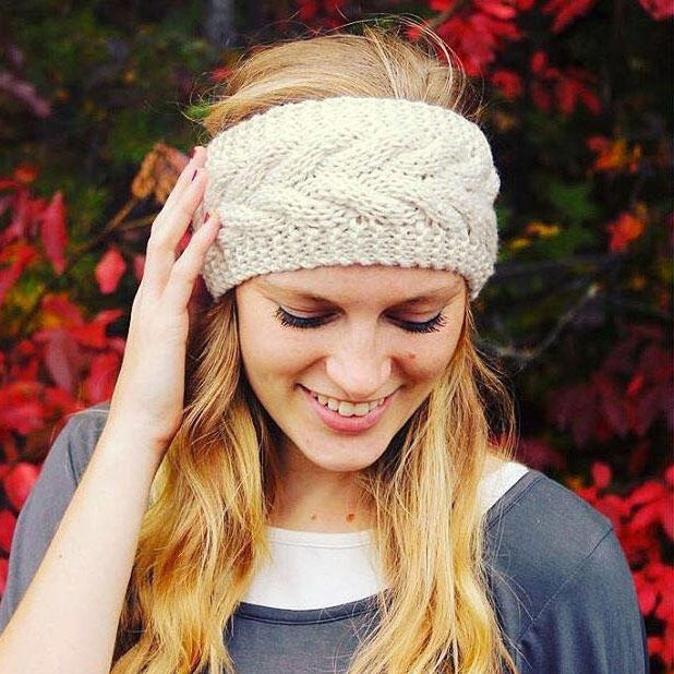 

Winter Warm Crochet Casual Wide Headband, White;dark grey, 488832