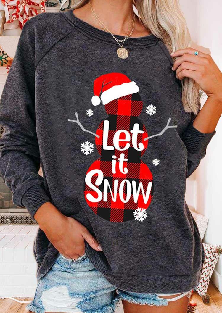

Christmas Buffalo Plaid Snowman Let It Snow Sweatshirt - Dark Grey, 488885