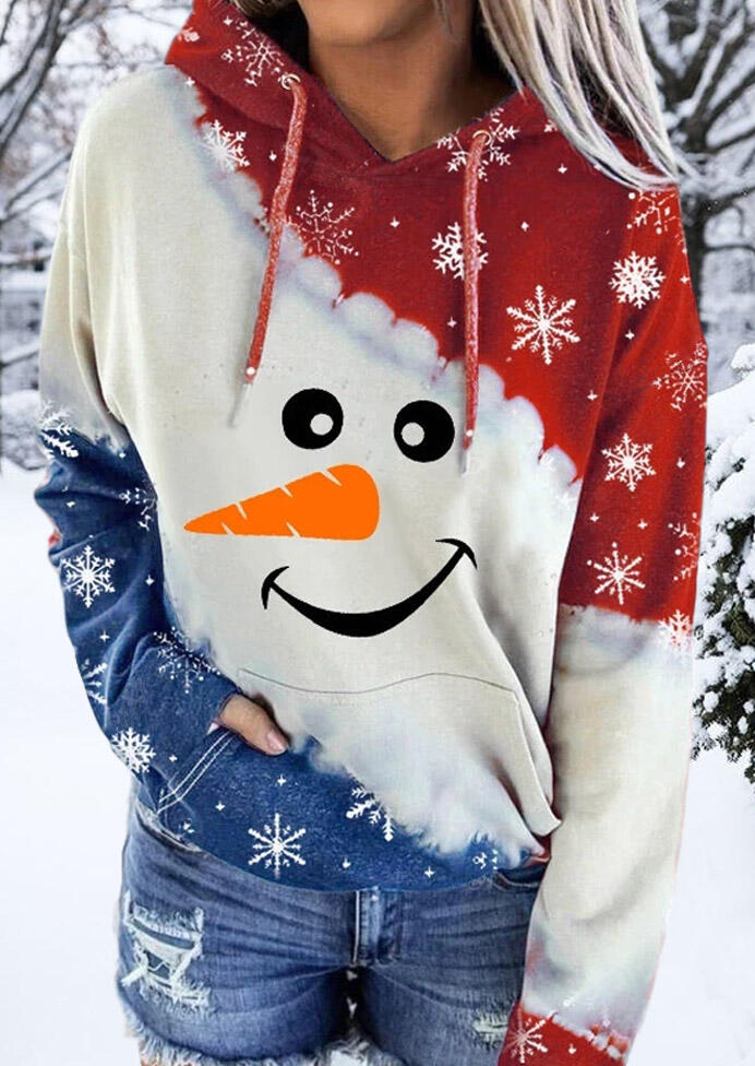 

Snowman Snowflake Drawstring Kangaroo Pocket Hoodie, Multicolor, 488623