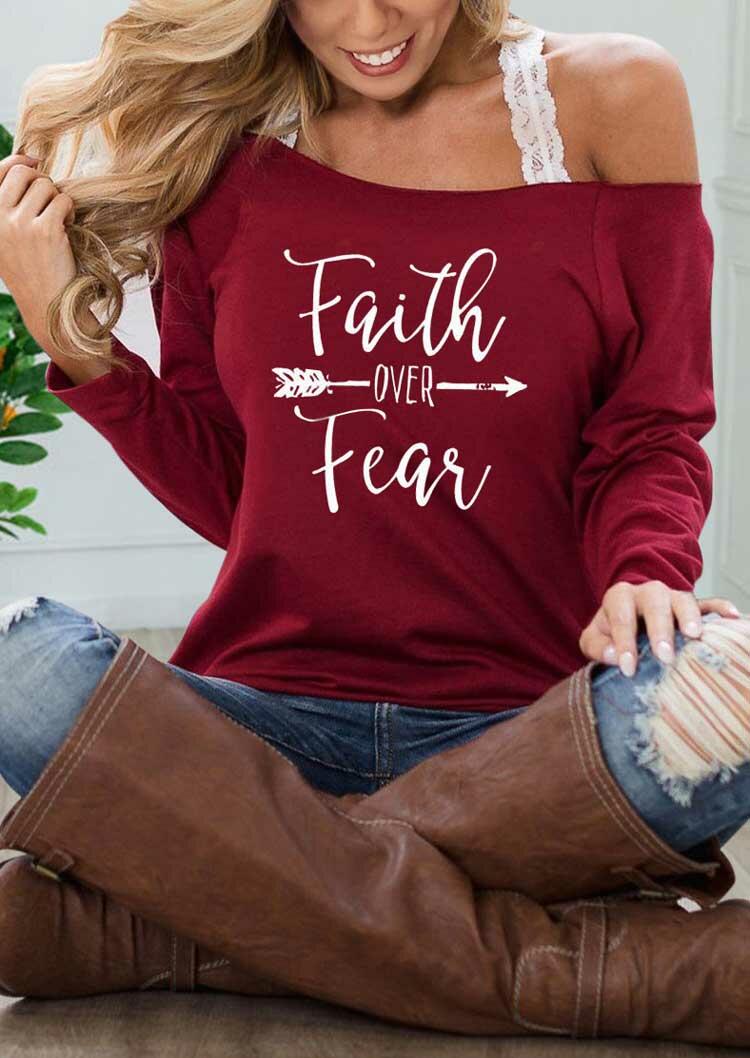 

Faith Over Fear Arrow Blouse without Lace Strap - Burgundy, 488792