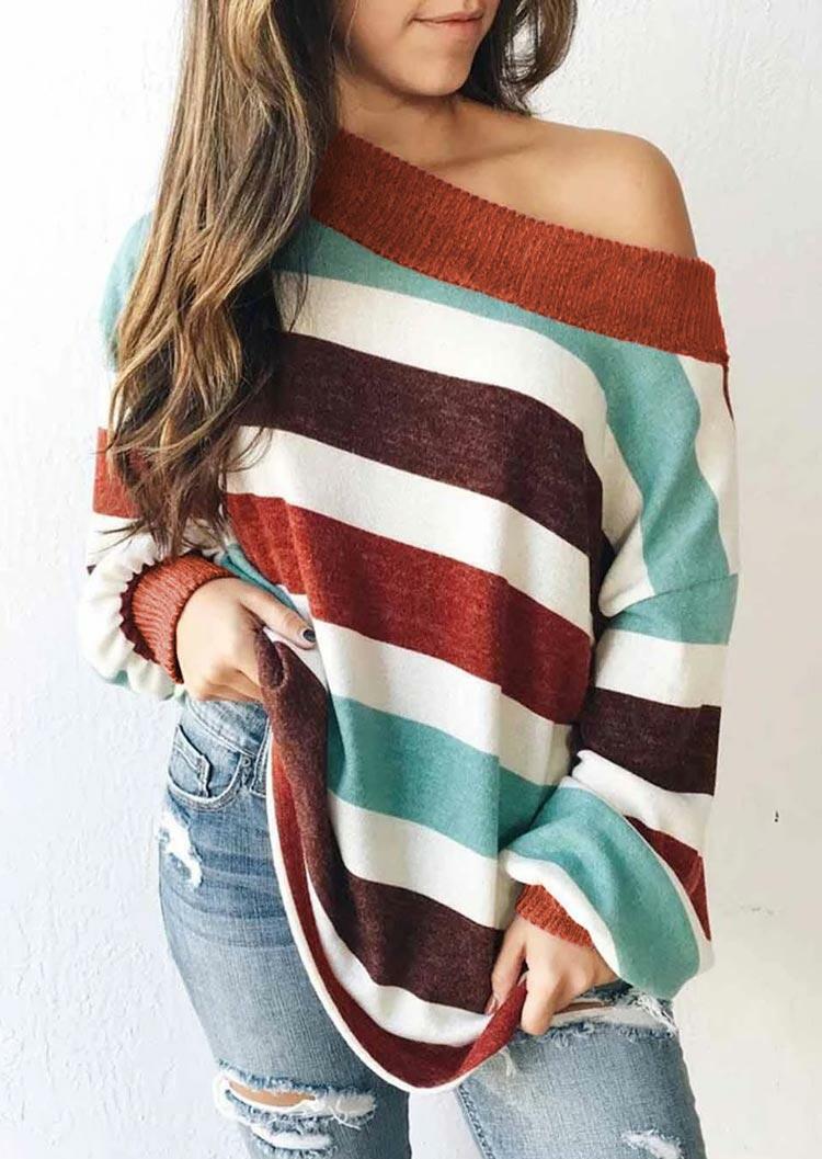 

Colorful Striped Color Block Pullover Sweatshirt, Multicolor, 488842