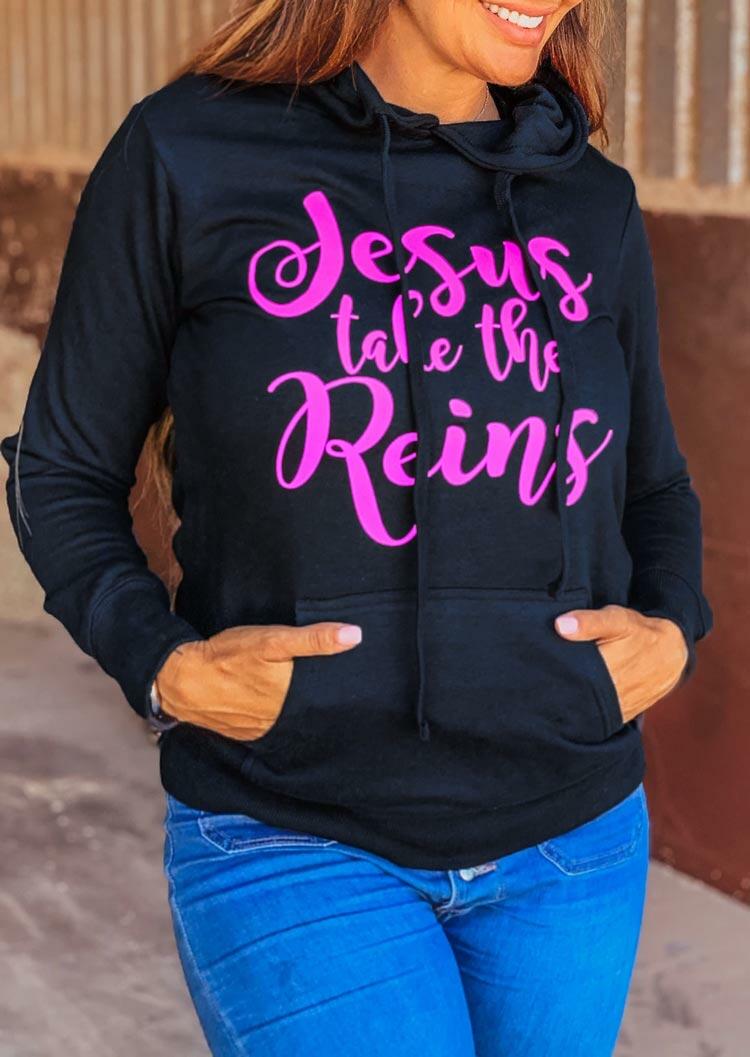 

Jesus Take The Reins Kangaroo Pocket Drawstring Hoodie - Navy Blue, 488892