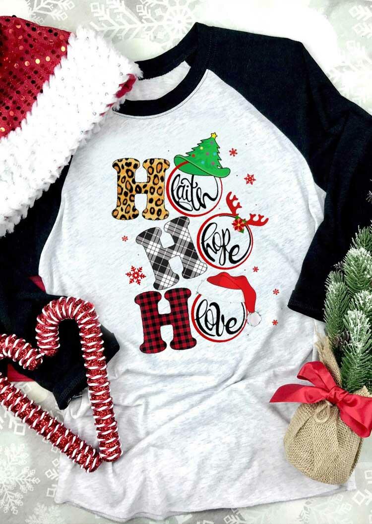 

Christmas Leopard Plaid Ho Ho Ho Faith Hope Love T-Shirt Tee - Black, 488961