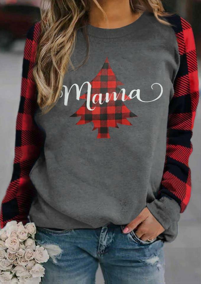 

Buffalo Plaid Tree Mama T-Shirt Tee - Gray, 486623