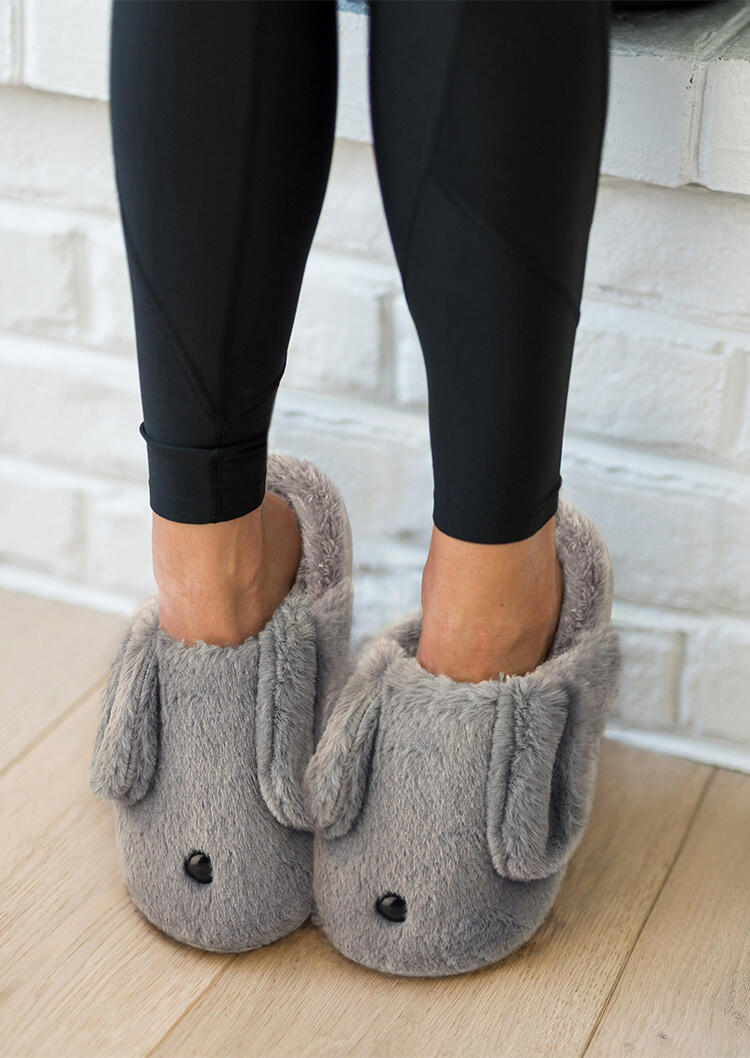 

Bunny Ear Warm Plush Indoor Slippers - Gray, 489023