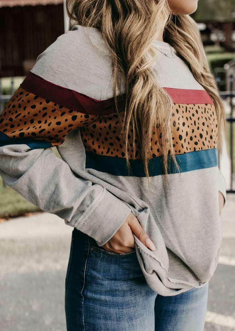 

Leopard Splicing O-Neck Pullover Sweatshirt - Light Grey, 489073