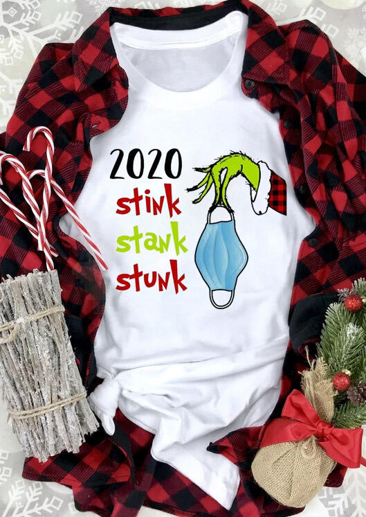 

2020 Stink Stank Stunk Grinch Hand T-Shirt Tee - White, 489110