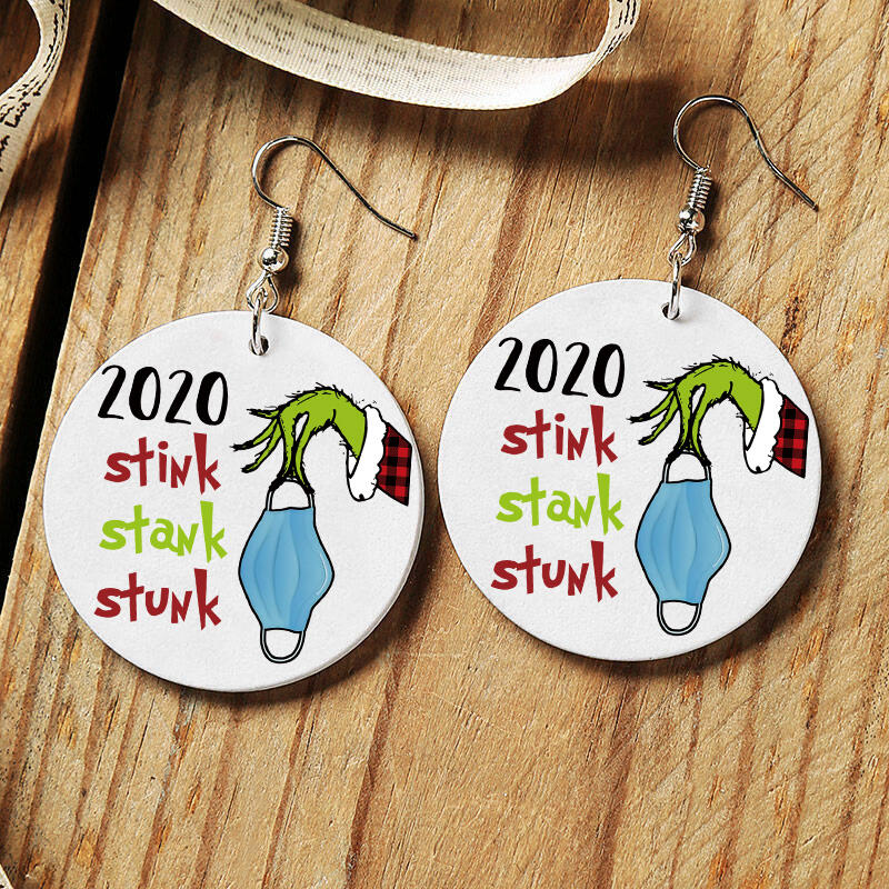 

Christmas Double-Sided 2020 Stink Stank Stunk Grinch Hand Wooded Earrings, Multicolor, 489126