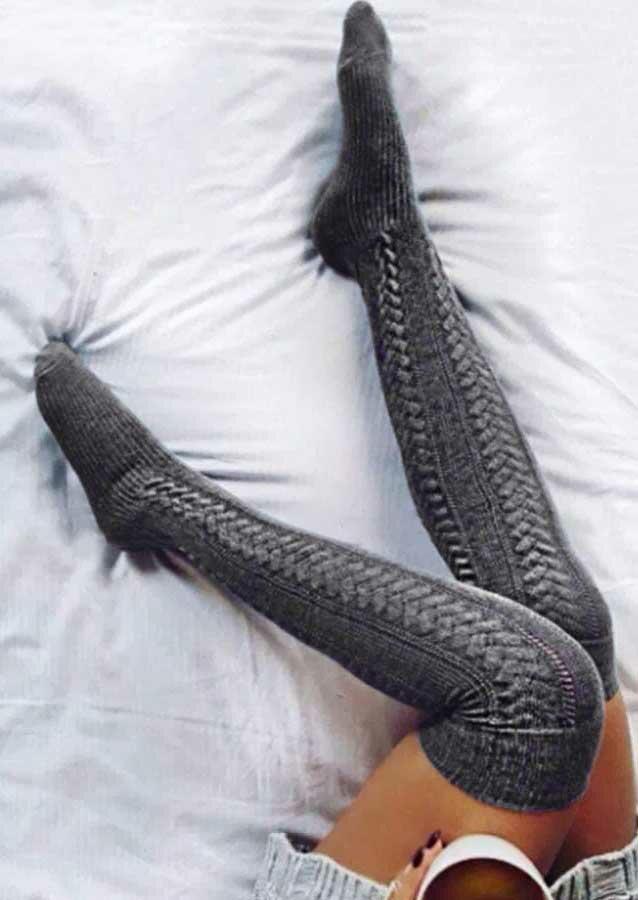 

Winter Cable Knitted Elastic Over Knee Warm Socks, Light grey, 489072