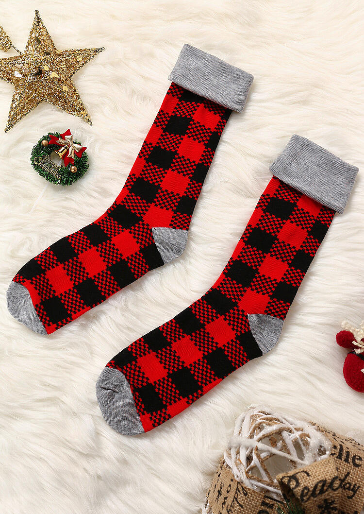 

Winter Warm Plaid Non-Slip Socks, White, 489083
