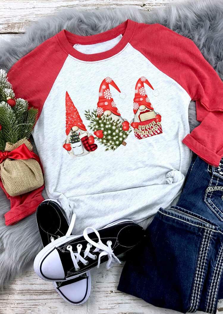 

Christmas Gnomies O-Neck Raglan Sleeve T-Shirt Tee - Red, 489098