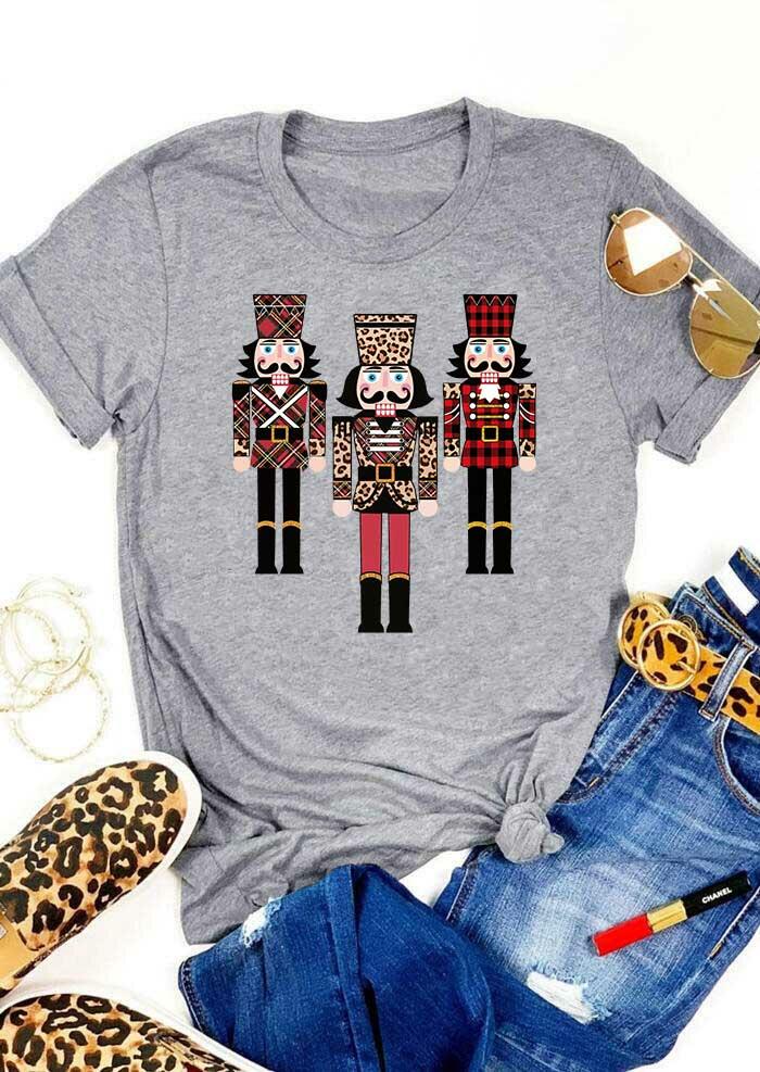 

Leopard Plaid Nutcracker Soldier T-Shirt Tee - Gray, 489145