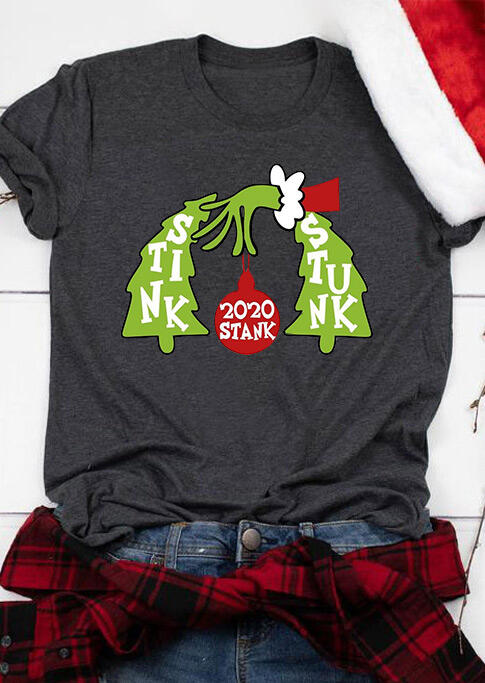 

2020 Stink Stank Stunk Grinch Hand T-Shirt Tee - Dark Grey, 489231
