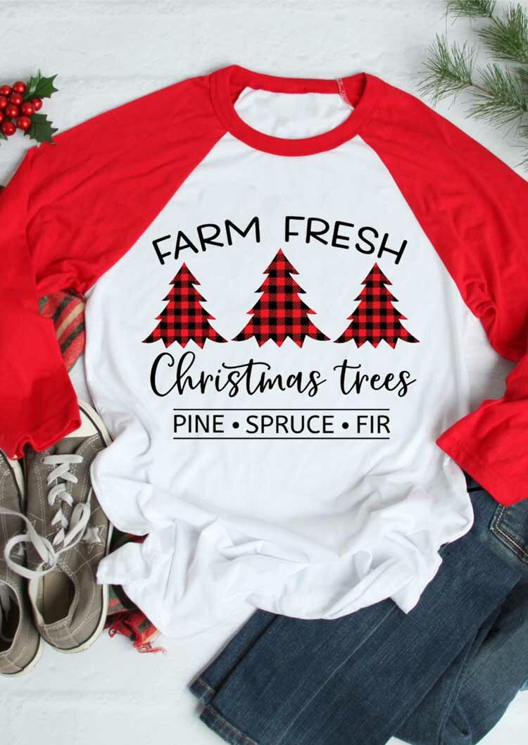 

Farm Fresh Christmas Trees Buffalo Plaid T-Shirt Tee - White, 486671