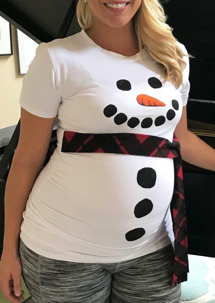 

Snowman Plaid Maternity T-Shirt Tee - White, 487846