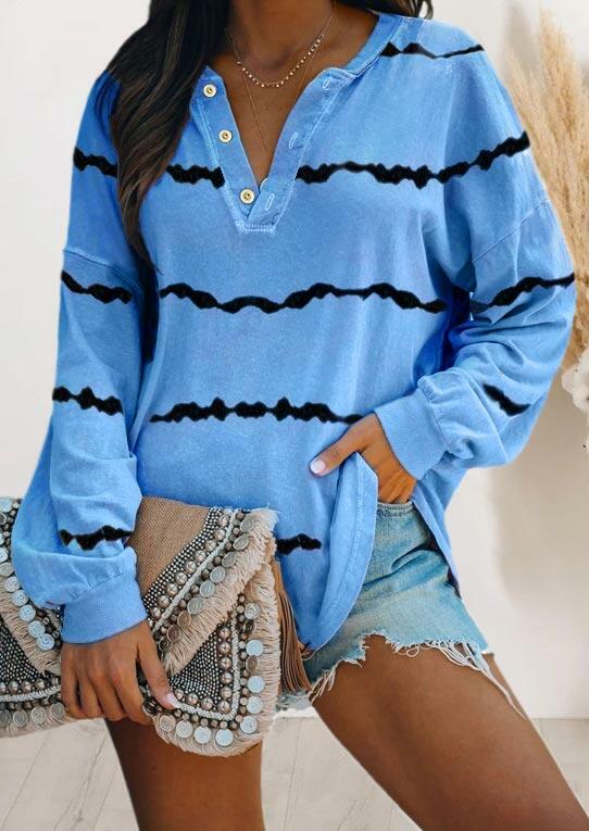 

Striped Button Long Sleeve Blouse - Blue, 489171