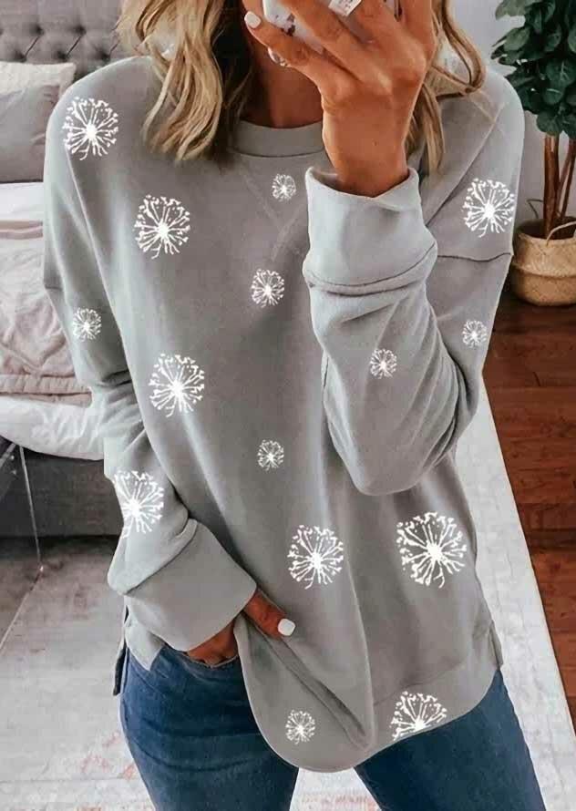 

Dandelion O-Neck Long Sleeve Casual Blouse - Gray, 489206