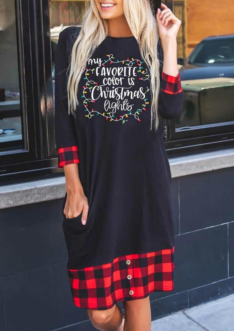 

My Favorite Color Is Christmas Lights Buffalo Plaid Mini Dress - Navy Blue, 489222