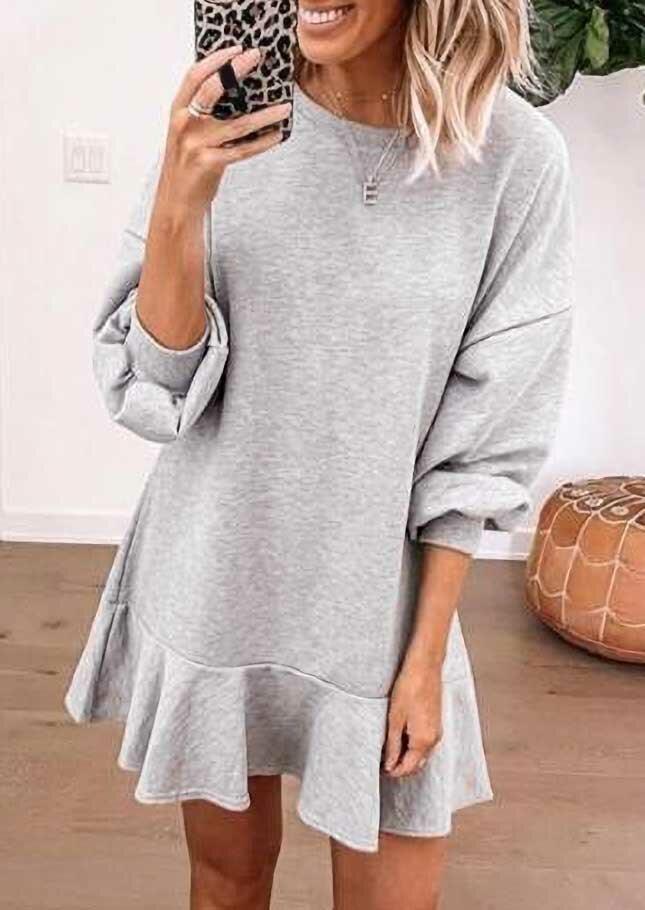 

Ruffled Drop Shoulder Mini Sweatshirt Dress - Light Grey, 489224