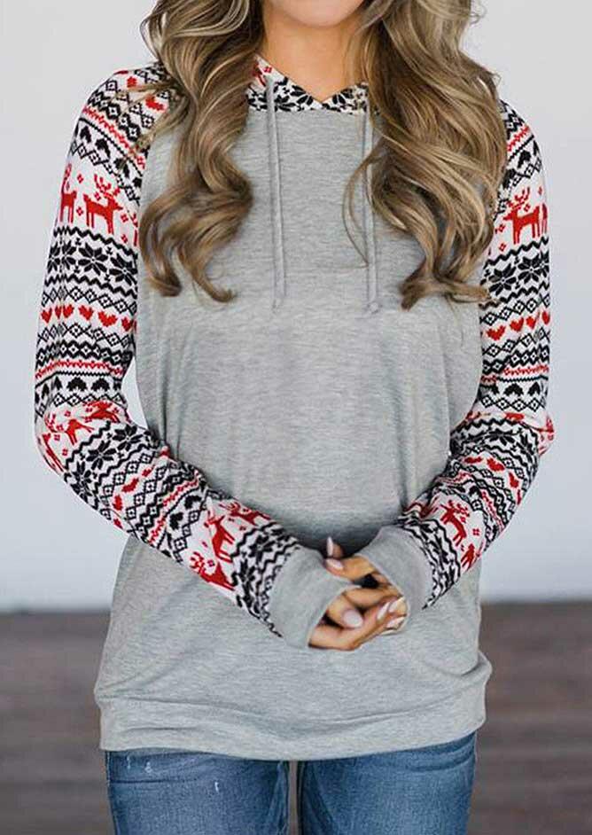 

Reindeer Splicing Drawstring Pullover Hoodie - Light Grey, 489225