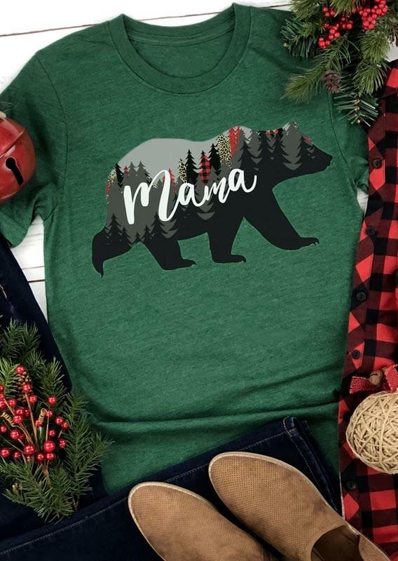 

Leopard Plaid Tree Mama Bear T-Shirt Tee - Green, 489257