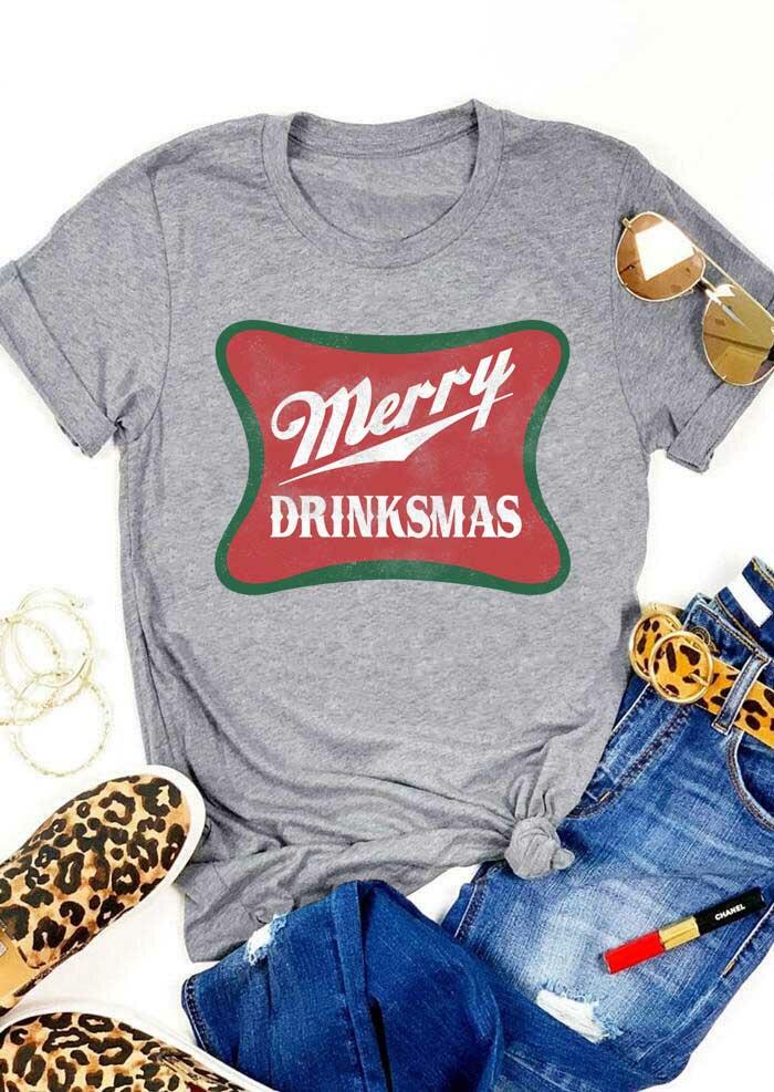 

Merry Drinksmas O-Neck T-Shirt Tee - Gray, 489316