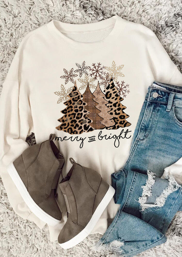 

Leopard Christmas Tree Snowflake Merry And Bright Sweatshirt - Apricot, 489327