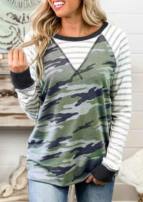 

Camouflage Striped Long Sleeve Casual Blouse, 489203