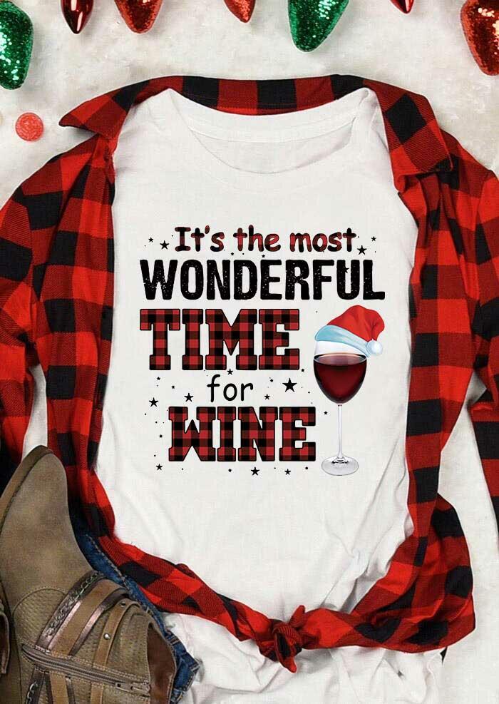 

Christmas Hat It' The Most Wonderful Time For Wine T-Shirt Tee - White, 489315