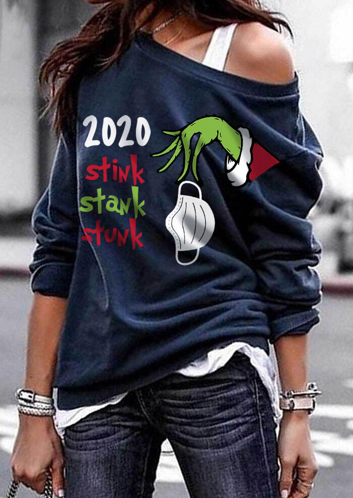 

2020 Stink Stank Stunk Cartoon Hand Sweatshirt - Deep Blue, 489329